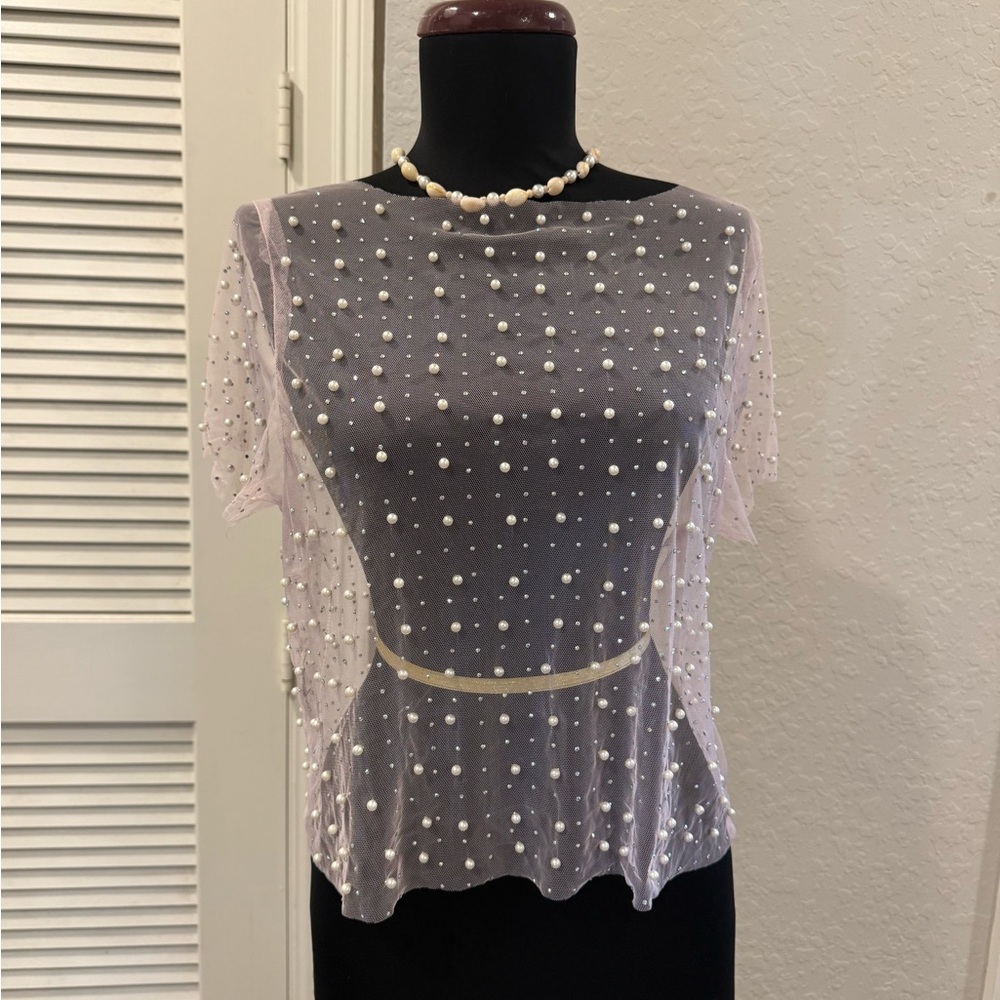 Elegant Sheer Pearl-Embellished Top